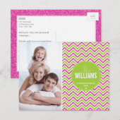 FOTO VAKANTIE KAART chevron glitter roze limoen gr (Voorkant / Achterkant)