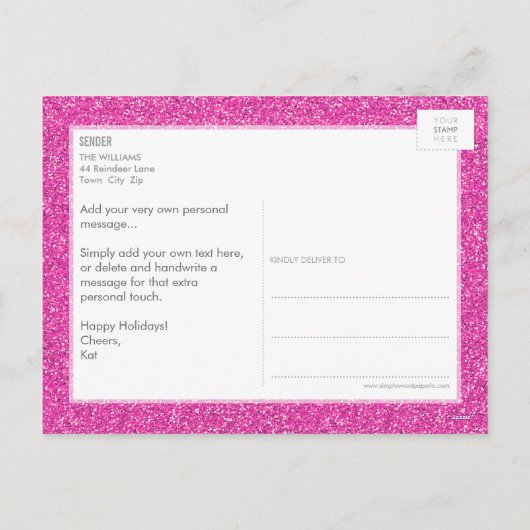 FOTO VAKANTIE KAART chevron glitter roze limoen gr (Achterkant)