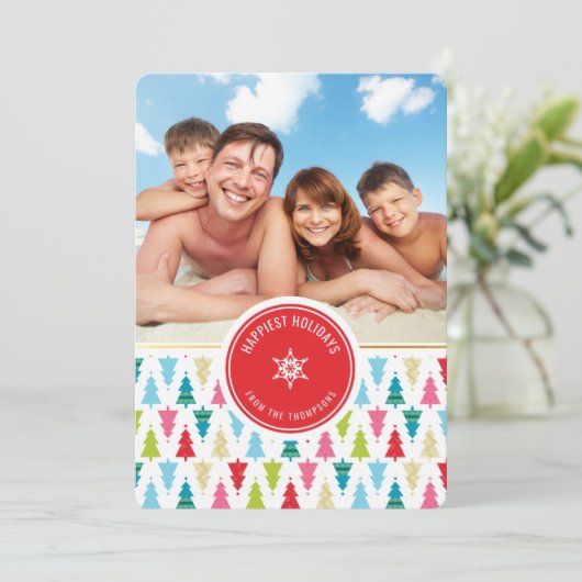 FOTO VAKANTIE KAART helder kerstboompatroon (Staand voorkant)