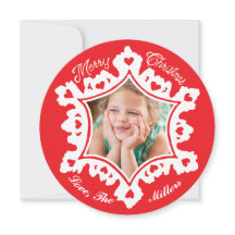 Foto Vakantie Kaart: Red Merry Christmas Snowflake