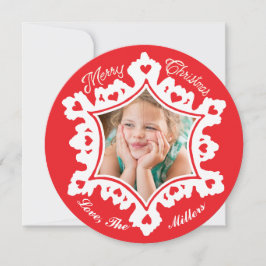 Foto Vakantie Kaart: Red Merry Christmas Snowflake Feestdagenkaart