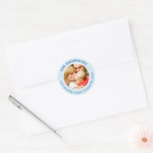 Foto Vakantie retour adres label rond blauw (Envelop)
