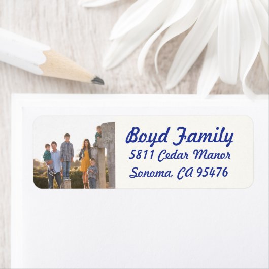 Foto Vakantie retour adreslabels: Blauw & Wit Etiket (Insitu)