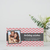 FOTO VAKANTIE retro chevron rood glitter grijs Feestdagenkaart (Staand voorkant)