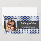 FOTO VAKANTIE retro chevron zilver glitter marine Feestdagenkaart (Voorkant / Achterkant)