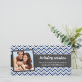 FOTO VAKANTIE retro chevron zilver glitter marine Feestdagenkaart (Staand voorkant)