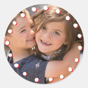 Foto Vakantie Sticker: White & Red Dot Lijst Foto Ronde Sticker