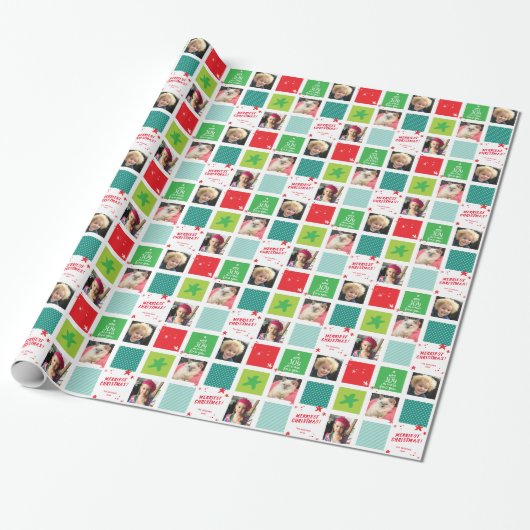 FOTO VAKANTIE WRAP ster kerst rood groen blauw Cadeaupapier (Uitgerold)