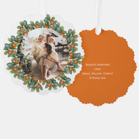 Foto Vakantiekrans Gepersonaliseerde Kerstmis Ornament Kaart (Voorkant / Achterkant)