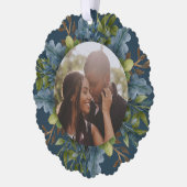 Foto Vakantiekrans Gepersonaliseerde Kerstmis Ornament Kaart (Links)