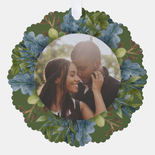 Foto Vakantiekrans Gepersonaliseerde Kerstmis Ornament Kaart (Voorkant)