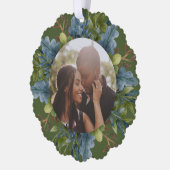 Foto Vakantiekrans Gepersonaliseerde Kerstmis Ornament Kaart (Links)