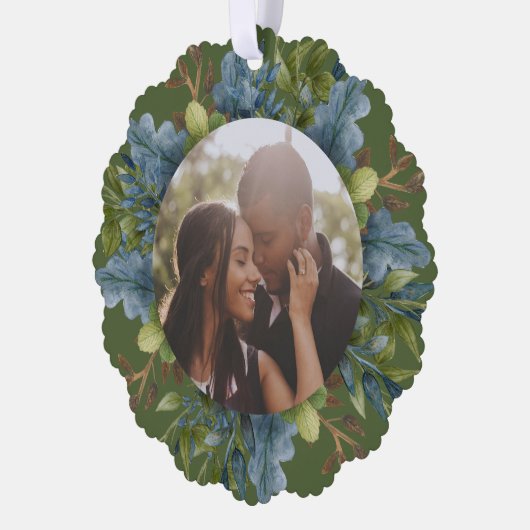 Foto Vakantiekrans Gepersonaliseerde Kerstmis Ornament Kaart (Links)