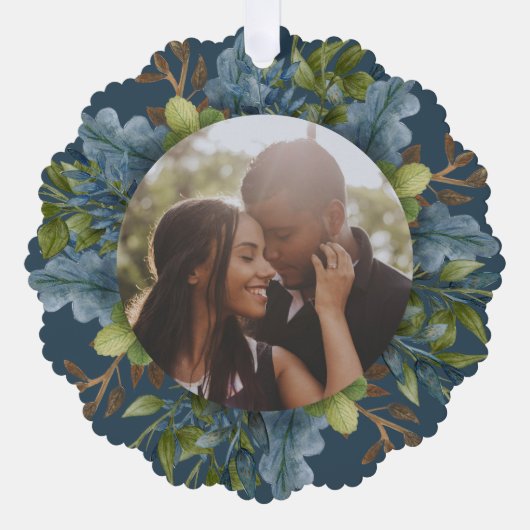 Foto Vakantiekrans Gepersonaliseerde Kerstmis Ornament Kaart (Voorkant)