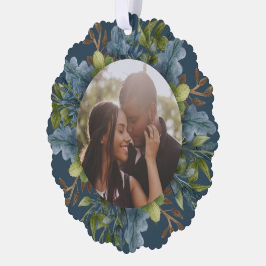 Foto Vakantiekrans Gepersonaliseerde Kerstmis Ornament Kaart (Links)