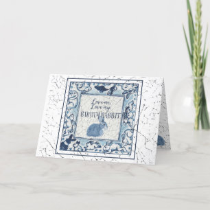 Foto Valentijn Blue Rabbit Bunny  Delft Feestdagen Kaart