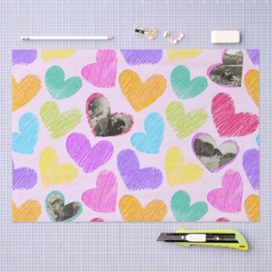 Foto Valentijnsdag Rainbow Hand getrokken harten Tissuepapier (Craft)