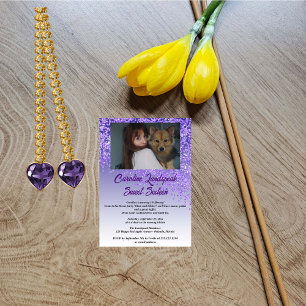 Foto & Vallende Paarse glitter Sweet Sixteen Kaart