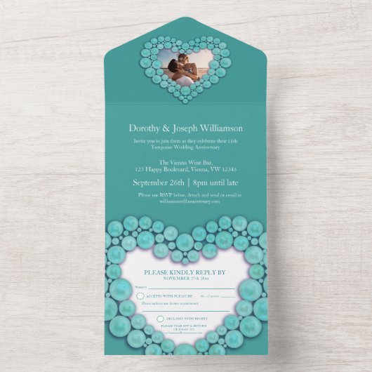 Foto van 11e Turquiose bruiloft All In One Uitnodiging (Binnen)