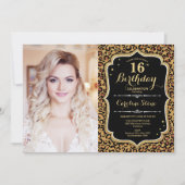Foto van 16e verjaardag Gold Black Leopard Print Kaart (Voorkant)