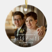 Foto van 1 Kerstmis, mevrouw LGBTQ, wit script Keramisch Ornament (Voorkant)