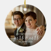 Foto van 1 Kerstmis, mevrouw LGBTQ, wit script Keramisch Ornament (Achterkant)