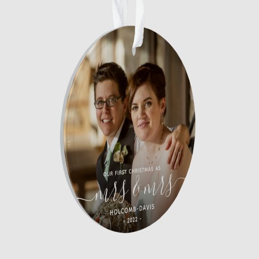 Foto van 1 Kerstmis, mevrouw LGBTQ, wit script Ornament (voorkant)