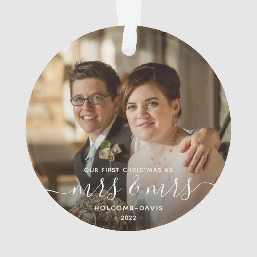 Foto van 1 Kerstmis, mevrouw LGBTQ, wit script Ornament (achterkant)