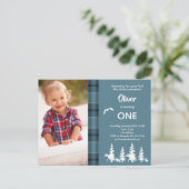 Foto van 1 verjaardag blauwe lumberjack uitnodigin briefkaart (Staand voorkant)