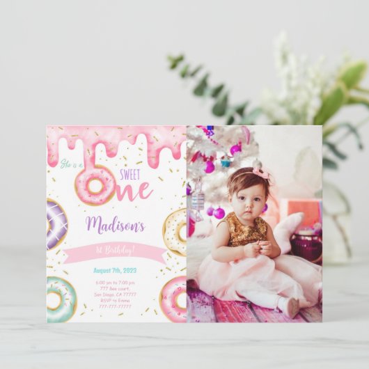 Foto van 1e verjaardag donut kaart (Staand voorkant)