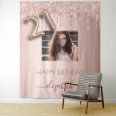 Foto van 21e verjaardagsfeestje roze goud glitters wandkleed (In situ)