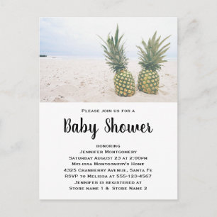 Foto van 2 ananassen op een strand Baby shower Uitnodiging Briefkaart