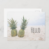 Foto van 2 ananassen op een strand briefkaart (Voorkant / Achterkant)