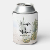 Foto van 2 ananassen op een strand bruiloft blikjeskoeler (Blikje Achterkant)