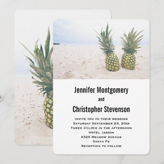 Foto van 2 ananassen op een strand bruiloft kaart (Voorkant / Achterkant)