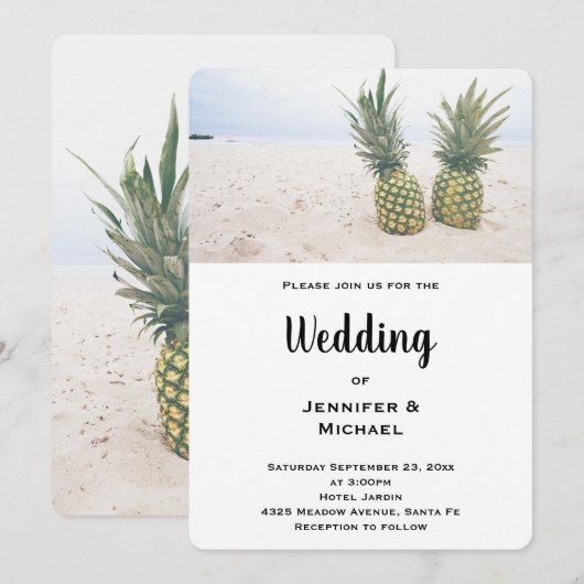 Foto van 2 ananassen op een strand bruiloft kaart (Voorkant / Achterkant)