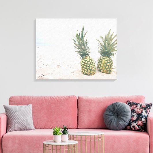 Foto van 2 ananassen op een strand canvas afdruk (Insitu (Woonkamer))