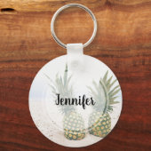 Foto van 2 ananassen op een strand sleutelhanger (Voorkant)