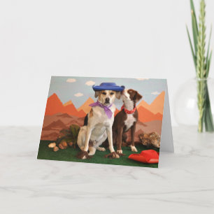 foto van 2 hartelijke honden met cowboypetten kaart