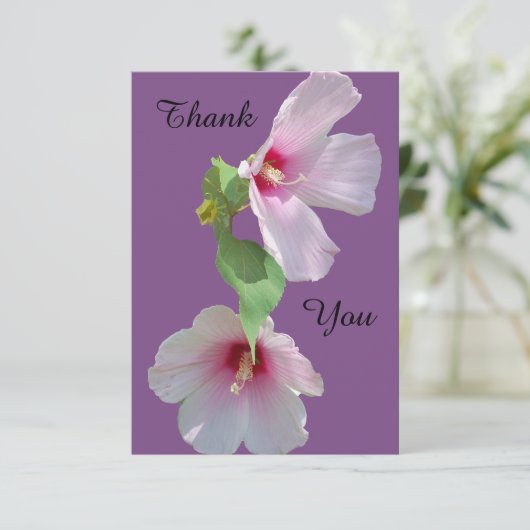 Foto van 2 roze hibiscus bloemen op Hartelijk dank Bedankkaart (Staand voorkant)