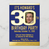 Foto van 30e verjaardag van het blauw goudblad van folie uitnodiging (Voorkant)