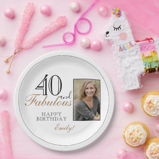 Foto van 40 en Fabulous Modern Elegant Birthday Papieren Bordje (Feest)
