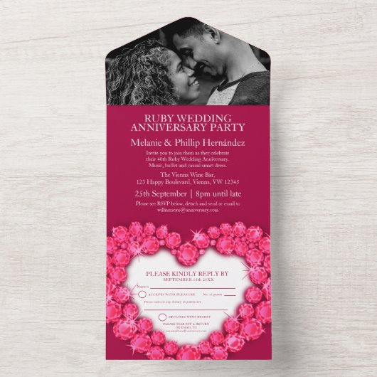 Foto van 40e bruidsschat bruiloft foto op envelop all in one uitnodiging (Binnen)