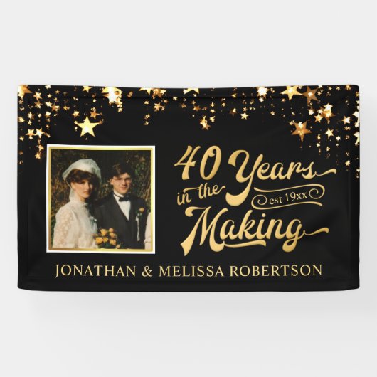 Foto van 40e Jubileum: zwart en gouden sterren Spandoek (Horizontaal)