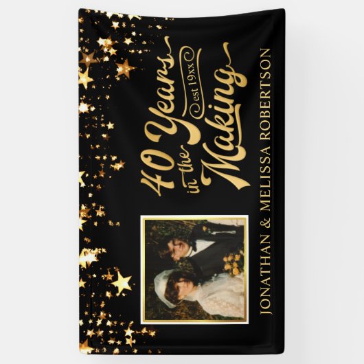 Foto van 40e Jubileum: zwart en gouden sterren Spandoek (Verticaal)