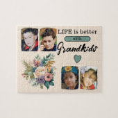 Foto van 4 kleinkinderen in bloemmotief groen legpuzzel (Horizontaal)