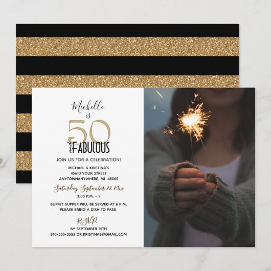Foto van 50 en Fabulous Birthday Party Kaart (Voorkant / Achterkant)