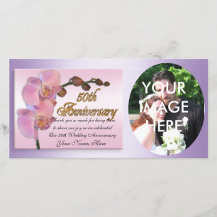 Foto van 50e verjaardag Dank u roze orchideeën Bedankkaart