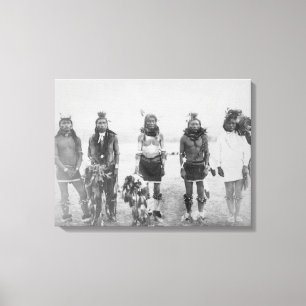 Foto van 5 Grass Dance Indian Warriors Canvas Afdruk