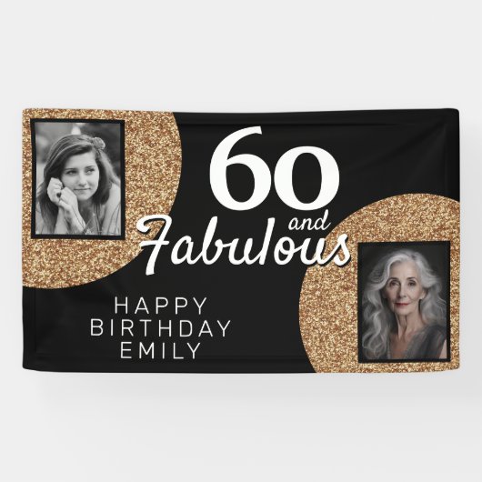 Foto van 60 en Fabulous Gold Glitter 2 Dag van de Spandoek (Horizontaal)